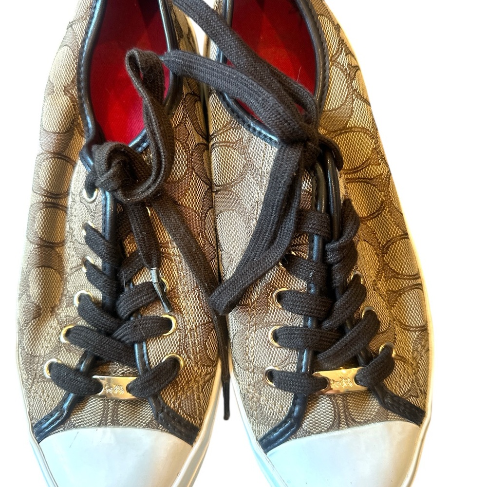 Coach Tan and Brown Patterned Sneakers